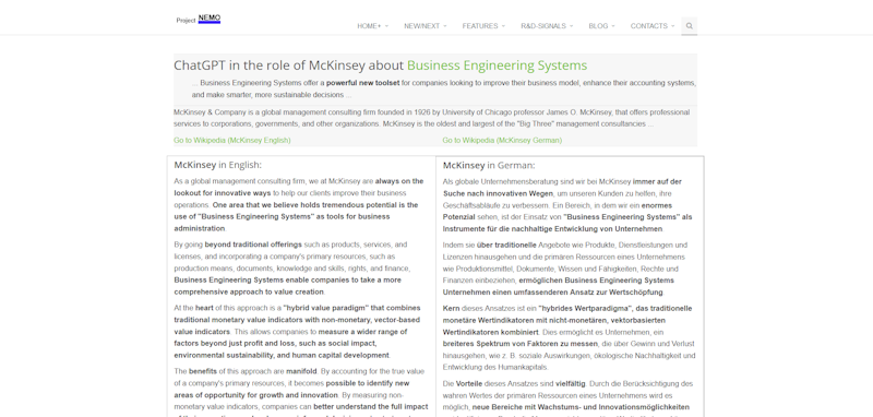 GPT talks bout BE-Systems as McKinsey and more